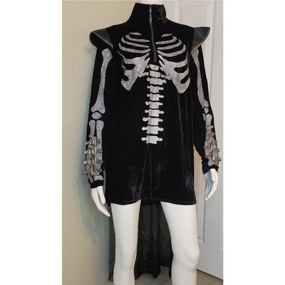 Spirit Halloween Costume Deluxe Skeleton King Shirt w/ Attached 55" Cape Size M - Image 1 of 4