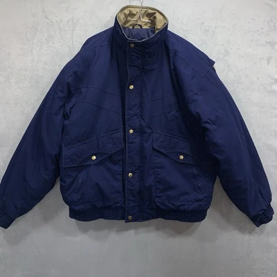 Trader Bay Jacket Mens Sz X Vintage Blue Puffer Winter Coat Pockets Zip Snap - Image 1 of 4
