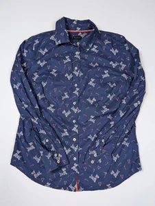 Talbots Navy Scottie Holiday Hunde Zuckerstangen Knopf Langarm Damen Größe XS - Bild 1 von 8