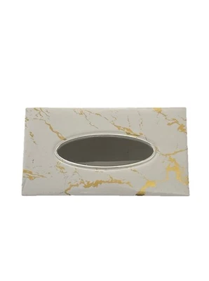 Soporte de caja de pañuelos Kleenex de plástico rectangular. Blanco Con Mármol Dorado Nuevo Foto 1 de 4
