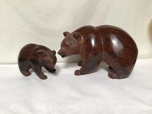 SS57 Large a Pair of Grizzly Bears,Mother and Child,Carved From Premium Hardwood - Picture 1 of 7