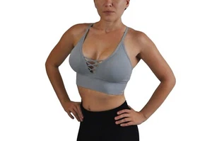 Women's Gray Fitness Knit Bralette Sports Bra - Size S/M Fashion Activewear - Picture 1 of 5