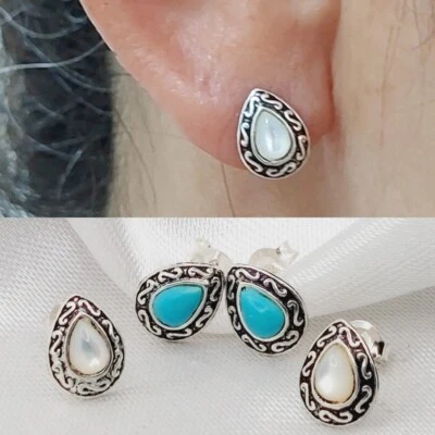 Orecchini a goccia in argento 925 da donna  madreperla e turchese - Immagine 1 di 4