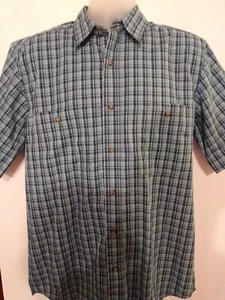 Wrangler Rugged Wear Mens Medium Blue Plaid Button Short Sleeve Cotton Shirt - Picture 1 of 7