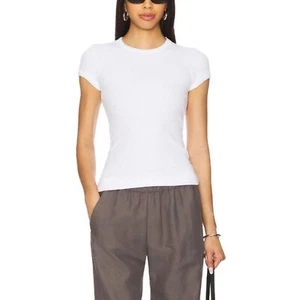 Enza Costa Women's Size XS White Cap Sleeve Crew Tee Pullover Ribbed - Picture 1 of 9