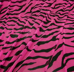 Hot Pink and Black Abstract Animal Print 4-Way Stretch Mesh Sheer Spandex Fabric - Picture 1 of 10