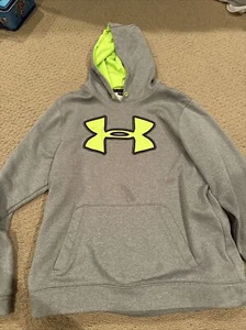 Under Armour Herren Hoodie Medium Grau Neon Grün Loose Fit Logo Pullover Active - Bild 1 von 1