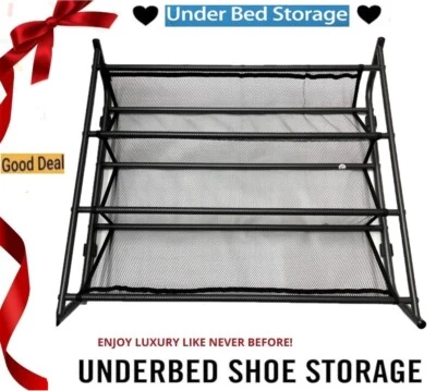 📢 Under Bed SHOE STORAGE Metal SHOE ORGANIZER Space Save RACK Stuff CONTAINER - Image 1 of 4