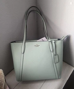 Kate Spade Cara Large Zip Tote Shoulder Bag Seawater Refined Grain Leather - Picture 1 of 4