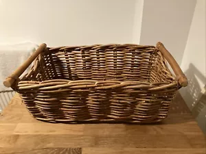 Vtg Wicker Basket Rectangular Large Handles Handmade Storage Logs Toys - Picture 1 of 9