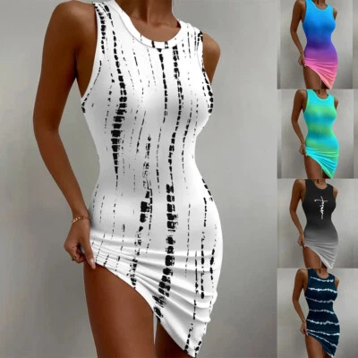 Women Sexy Sleeveless Bodycon Summer Holiday Beach Ladies Party Slim Mini Dress - Image 1 of 4