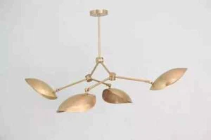 4 Shade Light Mid CenturyLinear Brass Sputnik chandelier light Fixture - Picture 1 of 4