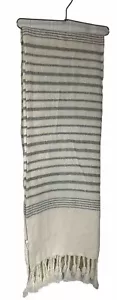 Lusso puro 100% lino crema avorio con righe grigie 50 x 64 con frange nuovo - Foto 1 di 15