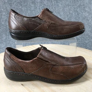 Thom McAn Shoes Womens 10 W Sorah Casual Front Zip Loafer Brown Leather Flats - Picture 1 of 15