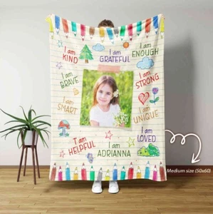 Personalized Kid Blanket, Kid Affirmations Blanket, Custom Photo Baby Blanket - Picture 1 of 5