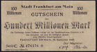 1923 100 Million Mark Frankfurt Germany Old Emergency Paper Money Banknote XF