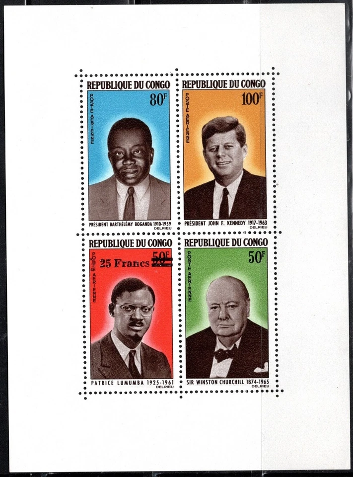 Sello del Congo Scott #C32a, retratos históricos, mini hoja de 4, MNH, SCV $5,85 Foto 1 de 1