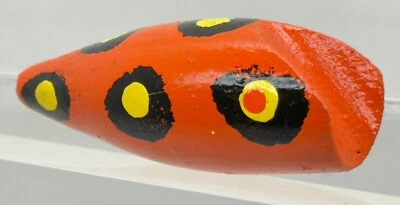 Vintage Handcrafted Wood Plug Fishing Lure Speckled Pumpkin Body 2.75” Antique - Image 1 of 4