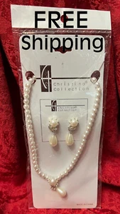 Christina Collection WHITE FAUX PEARL and CRYSTAL Necklace and Earring Set - Picture 1 of 5