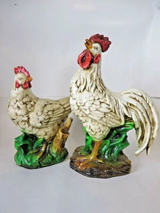 Pair Mark Roberts Figural Pottery Rooster and Hen Chicken No Damage   - Picture 1 of 8