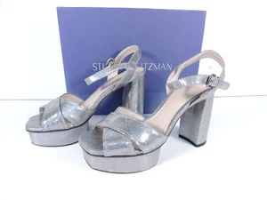Stuart Weitzman Exposed Steel Fractured Platform Sandal Heel Silver Women 8M New - Picture 1 of 10