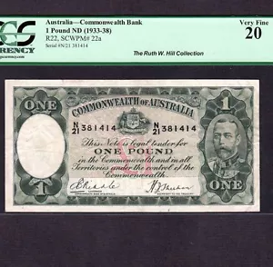 Australia 1 Pound 1933-38 P-22a * PCGS VF 20 * King George *  - Picture 1 of 2