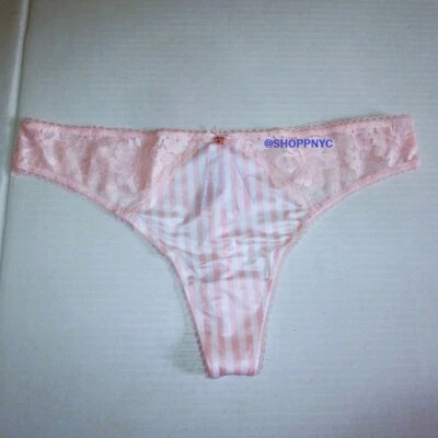 Victorias Secret Body by Victoria Satin Lace Thong Panty S L XL Pink Stripe - Image 1 of 4