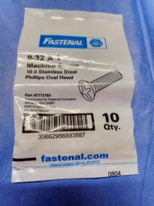 8-32 X 1 Machine Screw GRD 18-8 Stainless Steel 10 Qty Phillips Oval Head C45a - Picture 1 of 2