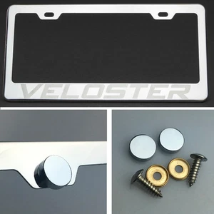 One Veloster Laser Engraved Stainless Steel License Plate Frame Chrome Screw Cap - Foto 1 di 12