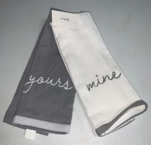 Handtuch-Set "Mine & Yours" grau & weiß Spitze 100 % Baumwolle. Nagelneu. - Bild 1 von 3