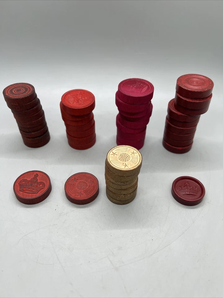 Vintage Empire Comet Wood HALSAM CHECKERS Special Pieces by Building Red White - Image 1 of 4