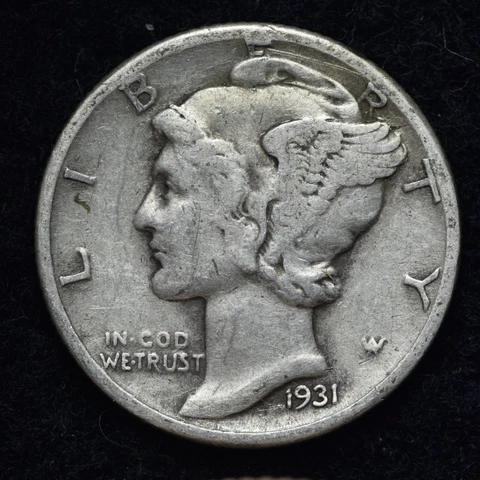 1931 Mercury Silver Dime GOOD / VG FREE SHIPPING Cover