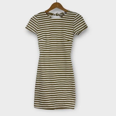 Mini vestido azul rubor para mujer talla pequeña verde oliva a rayas recortado atado trasero Foto 1 de 4