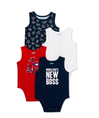 NUEVO CON ETIQUETAS PAQUETE DE 4 trajes sin mangas para bebé niño bebé 6-9 meses Onsies 4 de julio Foto 1 de 3