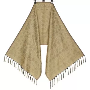 Sushila Vintage Long Stole Indian Art Silk Woven Banarasi Soft Dupatta Cream - Picture 1 of 12