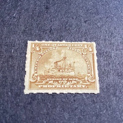 US  SCOTT# RB21 PROPRIETARY REVENUE 1898 BATTLESHIP 1/4c  MH OG-US - Image 1 of 4