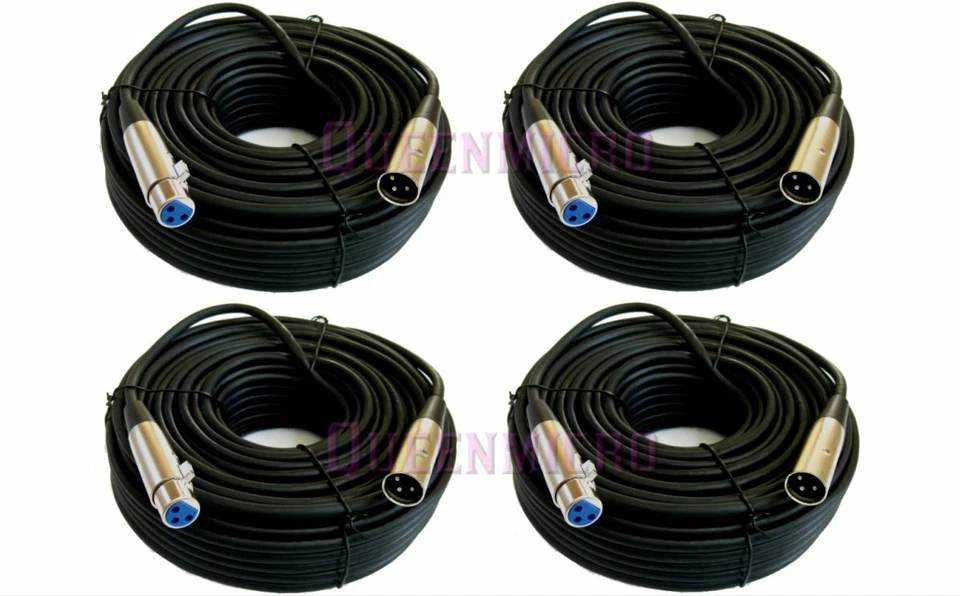 4 Pack 50FT XLR 3-Pin Male Female Mic Microphone Audio Shielded Cable 50'Ft Foot