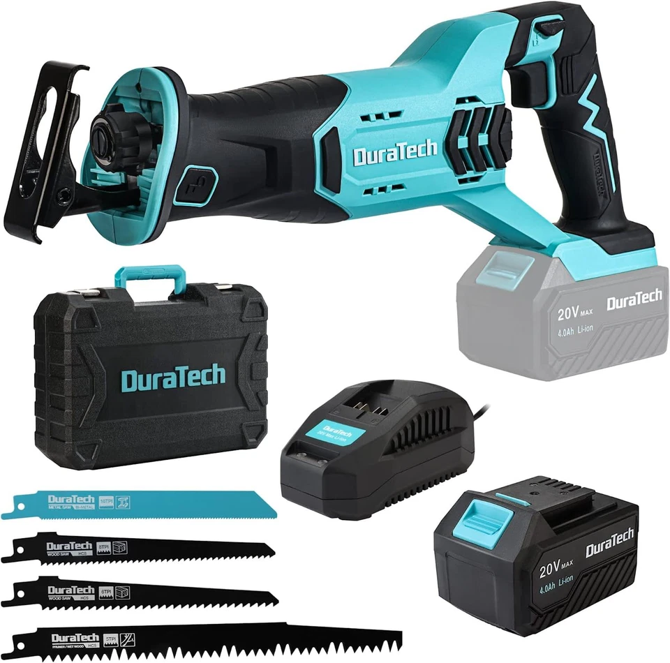 DURATECH Cordless Reciprocating Saw 20V4.0Ah Li-Ion Battery 3000SPM 4 Saw Blades - Image 1 of 4