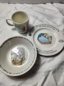 Peter Rabbit Wedgwood Beatrix Potter 3-Piece Vintage Cup Bowl & Dish Set - Picture 1 of 8