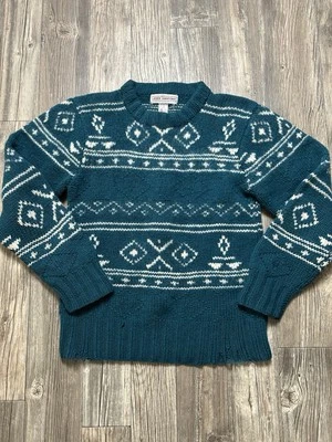 Suéter De Colección John Ashford Talla M Verde Tejido a Mano 100% Lana Esquí Exterior Foto 1 de 4