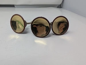 Vintage 60er Jahre 3er Set Schubladengriffe Knöpfe Kunststoff goldfarben Folie Mitte  - Bild 1 von 4