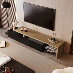 Moderner TV-Schrank 197 cm – LED-Beleuchtung, Glasregale, 3 Schränke, Holzoptik - Bild 1 von 6