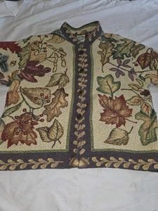 Womens sz medium  Sugar Street Weavers Autumn Leaves Tapestry Cardigan  USA Made - Picture 1 of 4