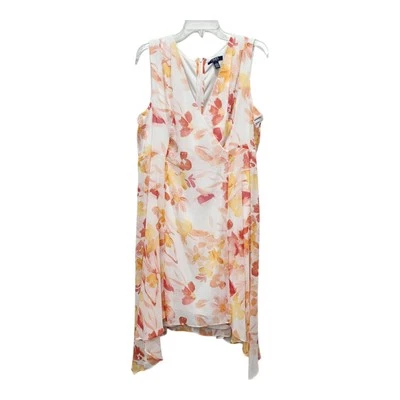 Chaps NWT Floral Dress 16 Sleeveless White Yellow Orange Handkerchief Hem - Image 1 of 4