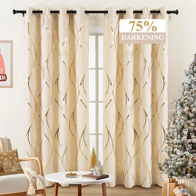 Cream Gold Blackout Curtains for Bedroom, Heavy Duty Velvet Curtains 72 Inch ... - Image 1 of 4