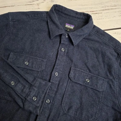 Camisa de franela de fiordo manga larga Patagonia para hombre grande azul marino abotonada orgánica Foto 1 de 4