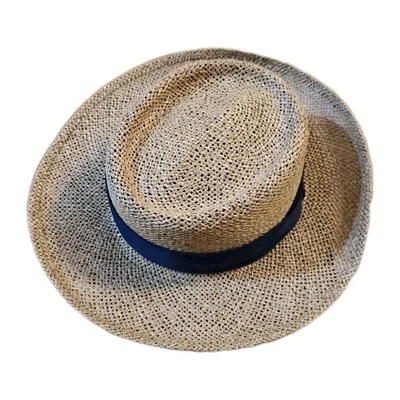 Vintage Turner Hats Company Tan Natural Fiber Hat Blue Fabric Band One Size - Image 1 of 4