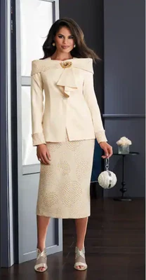 Size 24W PLUS Midnight Velvet Gold Formal Wedding Church Marina Skirt Suit - Image 1 of 4