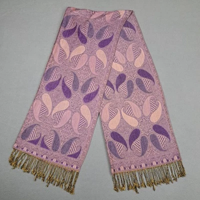 Pashmina Silk Scarf Womens One Size Purple Paisley Shawl Fringe Wrap Elegant Big Foto 1 de 4