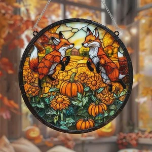 Fuchs Buntglas Sonnenfänger, Herbst Kürbis Design für Halloween Deko - Bild 1 von 5